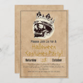 ヴィンテージシンプルハローウィンパーティゴシックスカル 招待状 (正面/裏面)