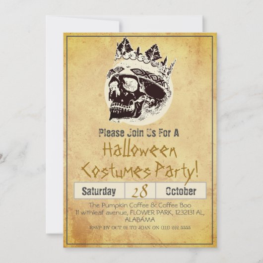 ヴィンテージシンプルハローウィンパーティゴシックスカル 招待状 (正面)