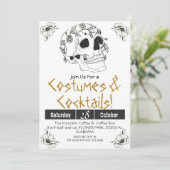 ヴィンテージシンプルハローウィンパーティゴシックスカル 招待状 (スタンド正面)