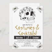 ヴィンテージシンプルハローウィンパーティゴシックスカル 招待状 (正面/裏面)