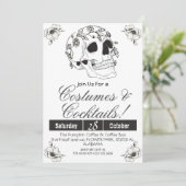 ヴィンテージシンプルハローウィンパーティゴシックスカル 招待状 (スタンド正面)