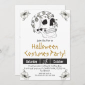 ヴィンテージシンプルハローウィンパーティゴシックスカル 招待状 (正面/裏面)