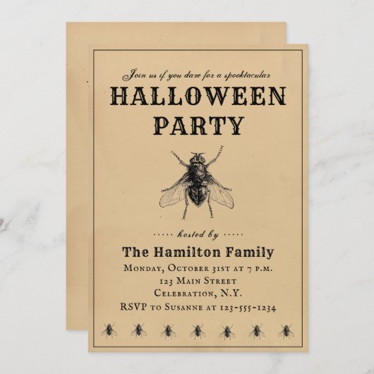 ヴィンテージシンプルハローウィンパーティ招待状 招待状 (正面/裏面)
