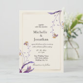 ヴィンテージシンプルパープルフラワークリスチャン結婚ズ 招待状 (スタンド正面)