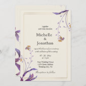 ヴィンテージシンプルパープルフラワークリスチャン結婚ズ 招待状 (正面/裏面)