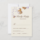 ヴィンテージシンプルパープルベージュフローラ結婚ズ 出欠カード (正面)