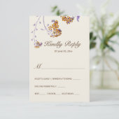 ヴィンテージシンプルパープルベージュフローラ結婚ズ 出欠カード (スタンド正面)