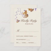 ヴィンテージシンプルパープルベージュフローラ結婚ズ 出欠カード (正面/裏面)