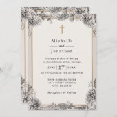 ヴィンテージシンプルフローラクリスチャン結婚クロス 招待状 (正面/裏面)