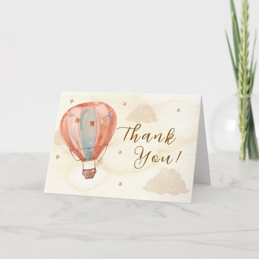 ヴィンテージシンプルホットエアバルーンベビーシャワー サンキューカード (正面)