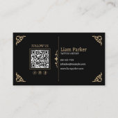 ヴィンテージシンプルライトタンバーバーショップQRコード 名刺 (正面)