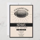 ヴィンテージシンプルレトロブラックサッカー誕生日 招待状 (正面)