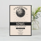 ヴィンテージシンプルレトロブラックバスケットボール誕生日 招待状 (スタンド正面)