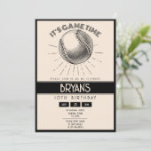 ヴィンテージシンプルレトロブラック野球誕生日 招待状 (スタンド正面)