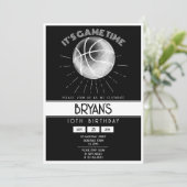 ヴィンテージシンプルレトロホワイトバスケットボール誕生日 招待状 (スタンド正面)