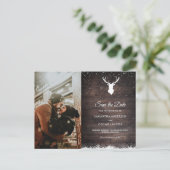 ヴィンテージシンプル冬の鹿と雪の吹き出しアナウンセメン 案内ポストカード (スタンド正面)