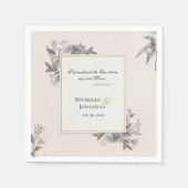 ヴィンテージシンプル手描きフローラクリスチャン結婚ズ スタンダードカクテルナプキン (正面)