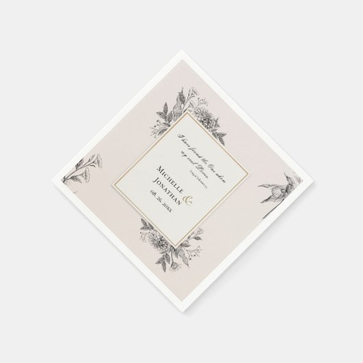 ヴィンテージシンプル手描きフローラクリスチャン結婚ズ スタンダードカクテルナプキン (角)
