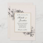 ヴィンテージシンプル手描きフローラクリスチャン結婚ズ 招待状 (正面/裏面)