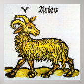 ヴィンテージシンボルや象徴の〔占星術の〕十二宮図、牡羊座のラム ポスター (正面)