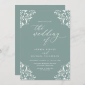 ヴィンテージシーエレガントグリーン結婚式招待状 招待状 (正面/裏面)