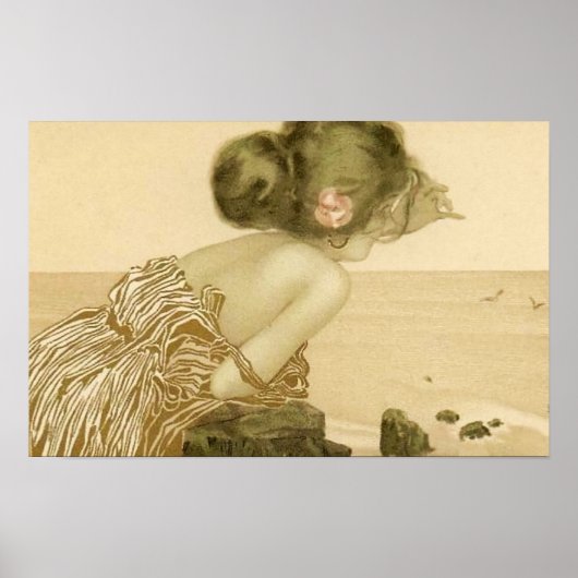 ヴィンテージシーガールとピンクのバラのポスター ポスター (正面)