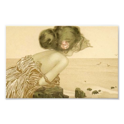 ヴィンテージシーガールウィズピンクローズプリント フォトプリント            (正面)