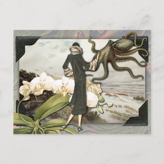 ヴィンテージシーサイドコラージュ葉書 ポストカード (正面)