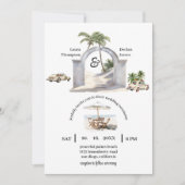 ヴィンテージシーサイドパームツリーボホビーチ結婚式 招待状 (正面)