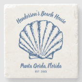 ヴィンテージシーシェルビーチハウスファミリーネームカスタム ストーンコースター (正面)