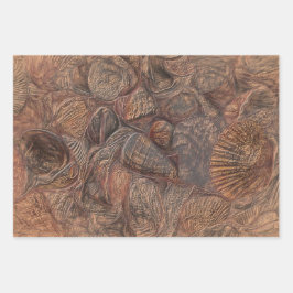 ヴィンテージシーシェル海ビーチブラウンデクページ ラッピングペーパーシート