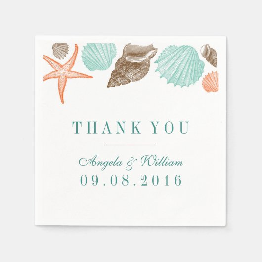 ヴィンテージシーシェル紙ナプキンビーチ結婚式 スタンダードカクテルナプキン (正面)