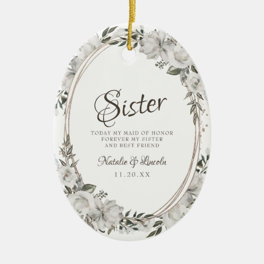ヴィンテージシーシスターメイド・オブ・オーナー(花嫁付き添い人)引用文 セラミックオーナメント (正面)