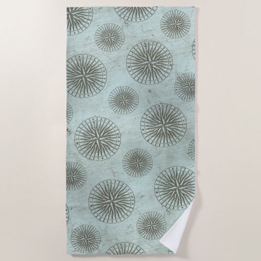 ヴィンテージシーシャンティ | Steampunk Compass Ephemera ビーチタオル (正面)