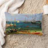 ヴィンテージシースケープナッサウ港バイビエルシュタット ランバークッション (ブランケット)