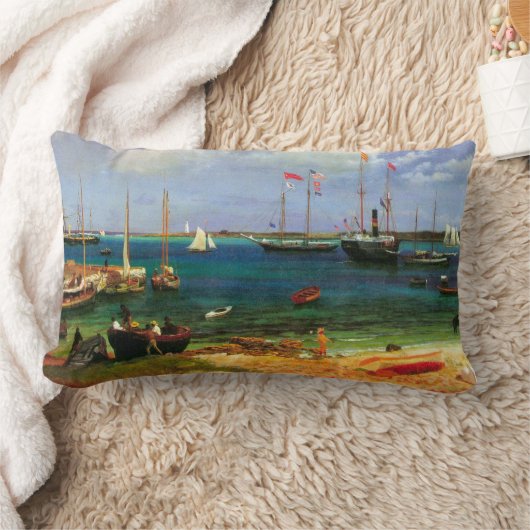 ヴィンテージシースケープナッサウ港バイビエルシュタット ランバークッション (ブランケット)