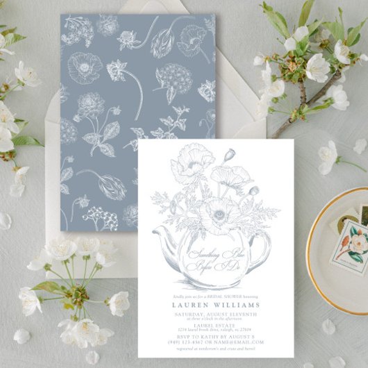 ヴィンテージシーズブルーブライダルティーブライダルシャワー 招待状