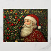 ヴィンテージシーズングリーティングクリスマスツリーサンタアート 箔シーズンポストカード (正面)