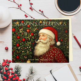 ヴィンテージシーズングリーティングクリスマスツリーサンタアート 箔シーズンポストカード