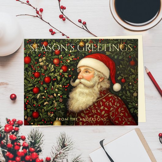 ヴィンテージシーズングリーティングクリスマスツリーサンタアート 箔シーズンポストカード