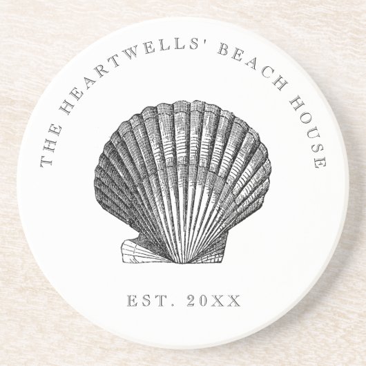 ヴィンテージシーセルイラストレーションネームビーチハウス コースター (正面)