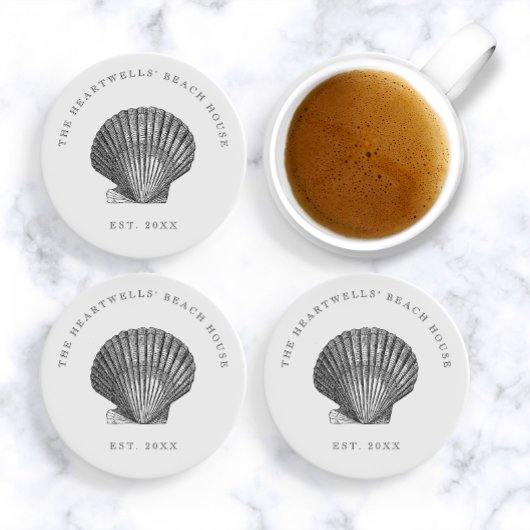 ヴィンテージシーセルイラストレーションネームビーチハウス コースター