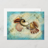 ヴィンテージシーセル海ブルー ポストカード (正面/裏面)