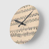 ヴィンテージシートミュージックスコア白黒ノート ラウンド壁時計 (傾斜)