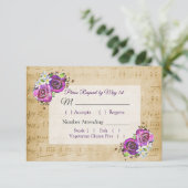 ヴィンテージシートミュージックパープルバラウェディングRSVPカード 出欠カード (スタンド正面)