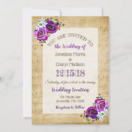 ヴィンテージシートミュージックパープルバラ結婚ズ 招待状