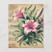 ヴィンテージシートミュージックピンク&グリーンリリーのスクラップブック (裏面)