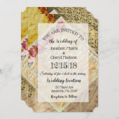 ヴィンテージシートミュージック結婚フローラ 招待状 (正面/裏面)