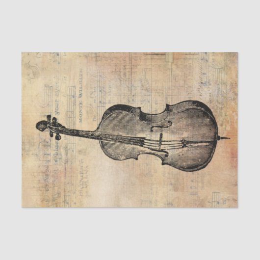 ヴィンテージシート上のチェロの音楽ラインスケッチ 薄葉紙 (正面)