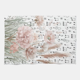 ヴィンテージシート音楽とピンクのワイルドフラワー キッチンタオル